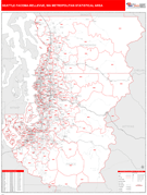 Seattle-Tacoma-Bellevue Metro Area Digital Map Red Line Style
